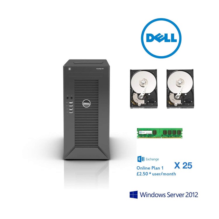 Dell T20  PowerEdge Tower Server for upto 25 users 1TB cloud exchange with ROK Essentials 16GB 2 X 1TB