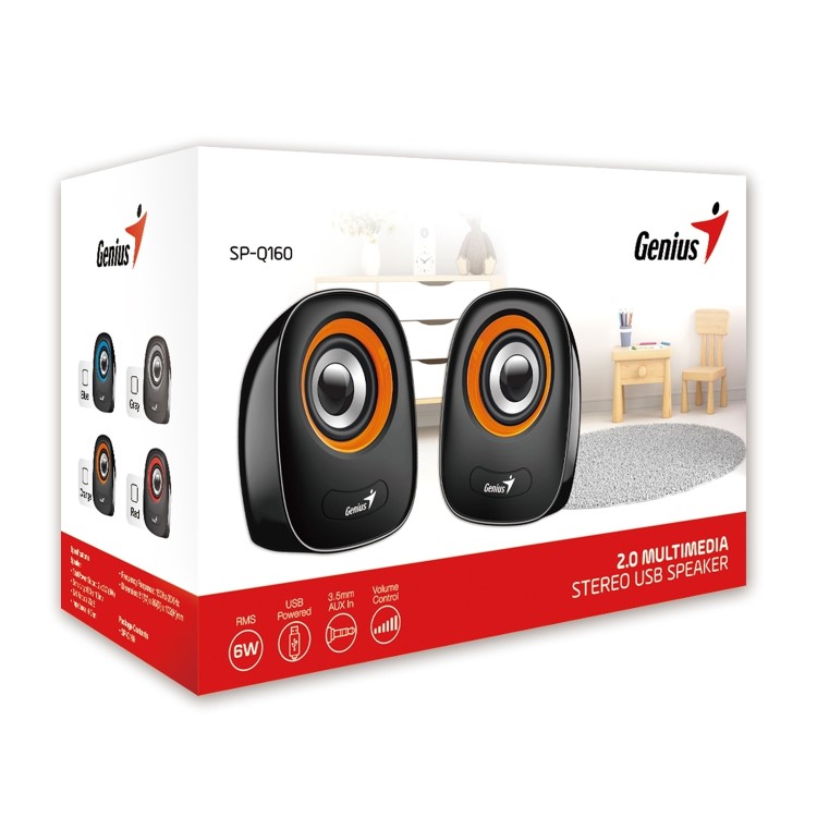 Genius SP-Q160 2.0 Stereo USB Powered Plug with Volume Control Desktop Speaker