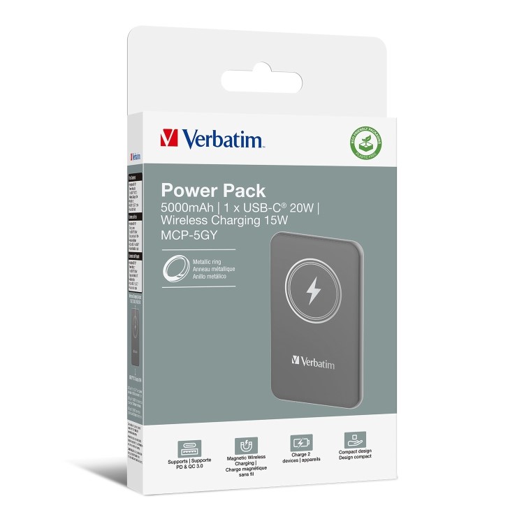 Verbatim Charge ´n´ Go 5000mAh Magnetic Wireless Power Bank Grey