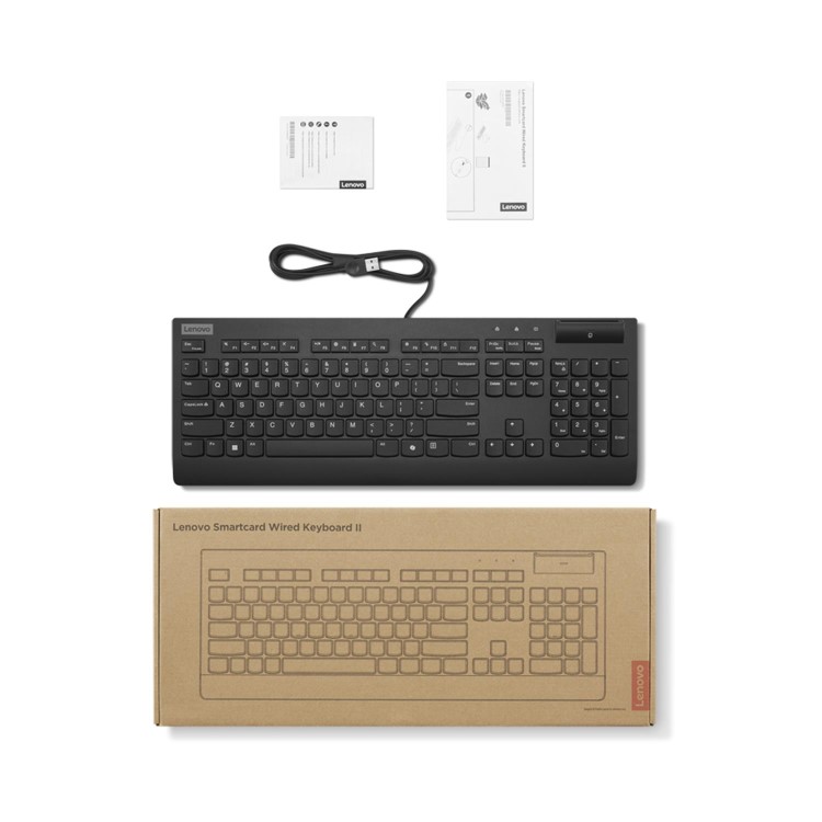 Lenovo Smartcard Wired Keyboard II - Keyboard - full size 3-zone layout - USB - QWERTY - UK - black - brown box - CRU