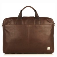 Knomo 15" Durham Slim Leather Briefcase - Brown