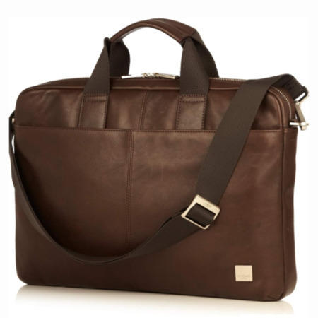 Knomo 15" Durham Slim Leather Briefcase - Brown