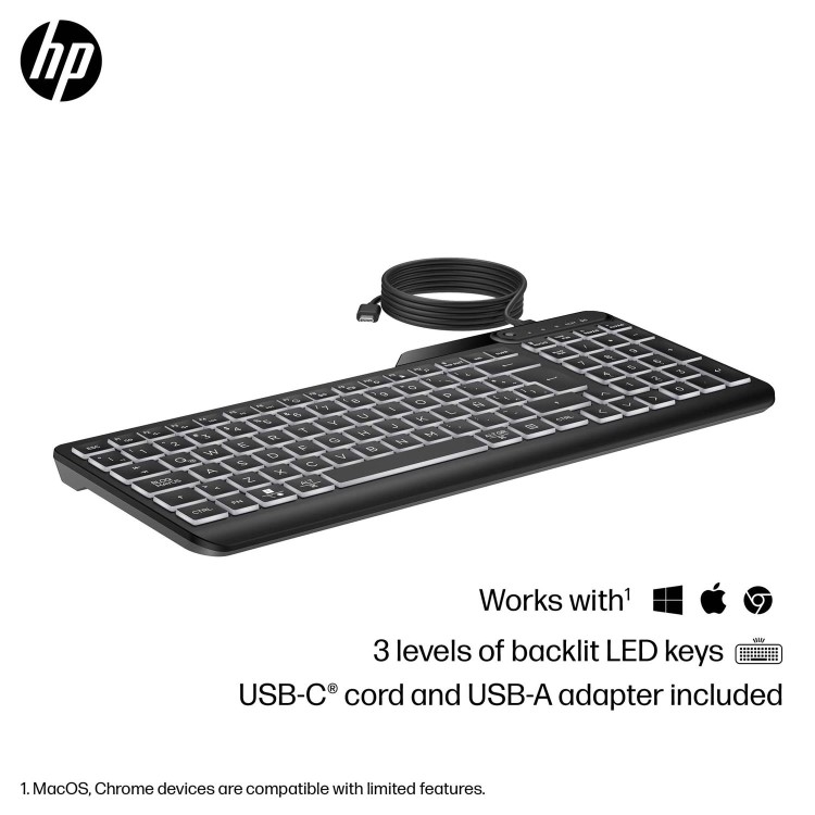 HP 405 Multi-Device Backlit Wired Keyboard