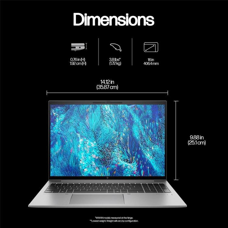 ZBook Firefly 16 inch G11 Mobile Workstation PC - Data Science, 16", Windows 11 Pro, Intel Core™ Ultra 7, 16GB RAM, 512GB SSD, NVIDIA RTX™ A500, WUXGA