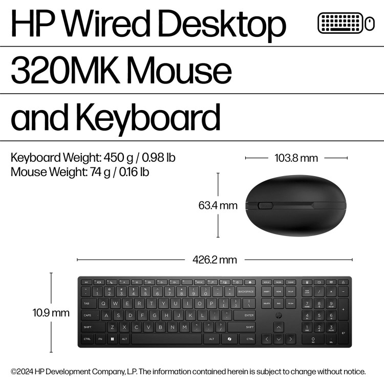 HP 320MK Full Size Wired Desktop Keyboard and Mouse Combo