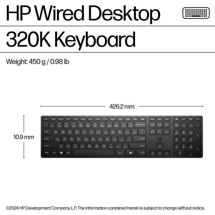 HP Desktop 320K Full Size Wired Membrane Keyboard