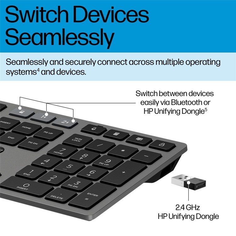 HP 725 Multi Device Full Size Wireless Keyboard