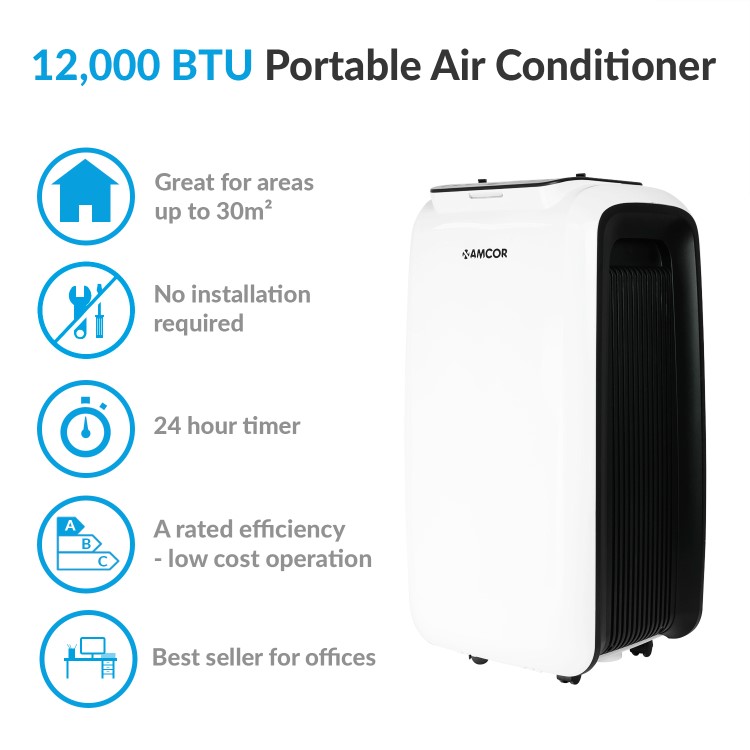 Amcor 12000 BTU Portable Air Conditioner for rooms up to 30 sqm. PRICE DROP UNTIL SATURDAY ONLY