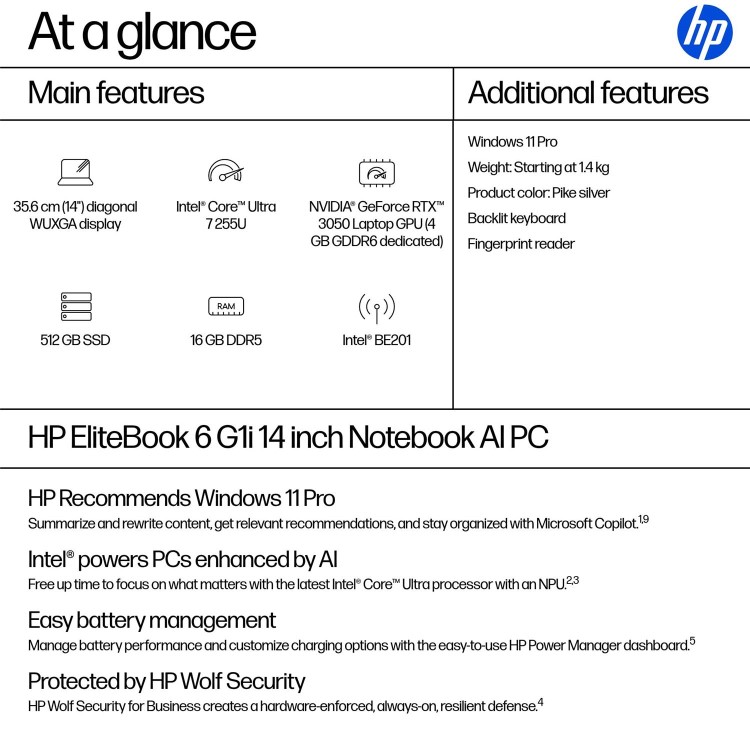 HP EliteBook 6 AI Intel Core Ultra 7 16GB RAM 512GB SSD 14 Inch Windows 11 Pro Laptop