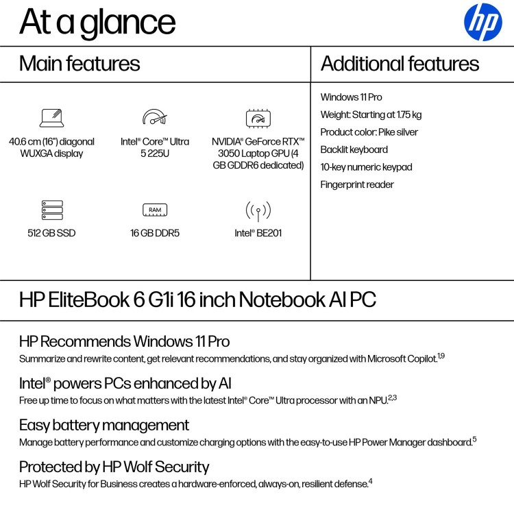 HP EliteBook 6 G1i Intel Core Ultra 5 16GB RAM 512GB SSD 16 Inch Windows 11 Pro Laptop