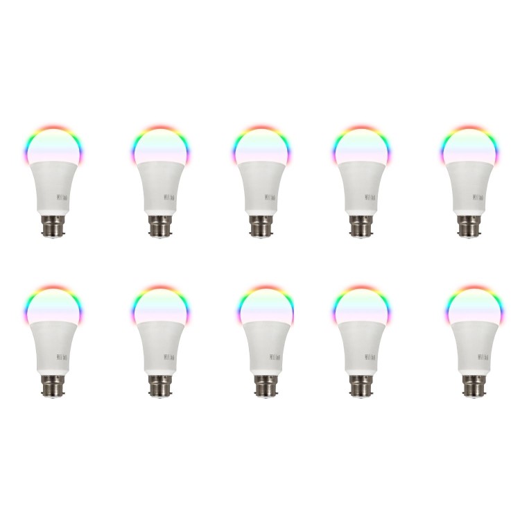 electriQ Smart dimmable colour Wifi Bulb with B22 bayonet ending - Alexa & Google Home compatible - 10 Pack