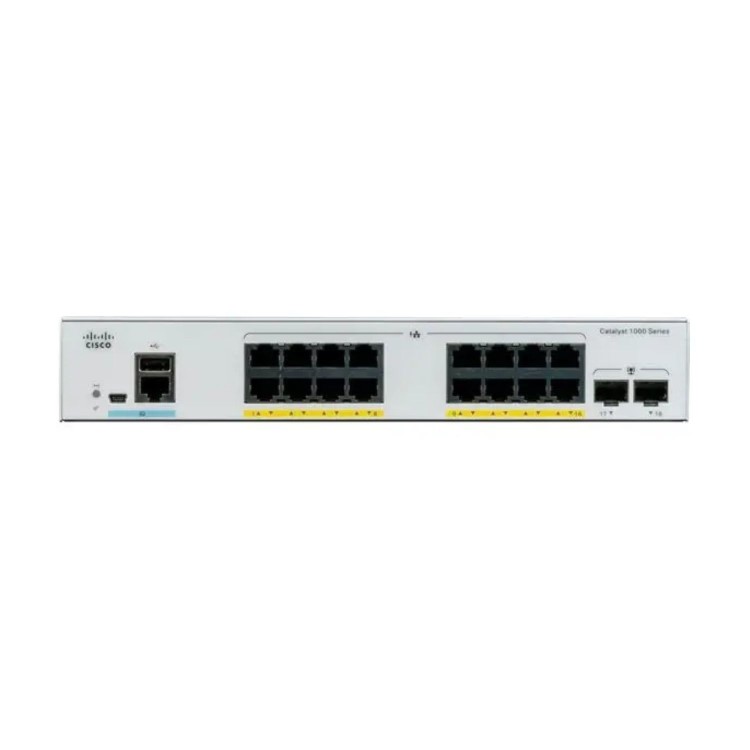 Cisco Catalyst 1000-16P-E-2G-L - Switch - Managed - 8 x 10/100/1000 (PoE+) + 8 x 10/100/1000 + 2 x Gigabit SFP (uplink) - rack-mountable - PoE+ (120 W)