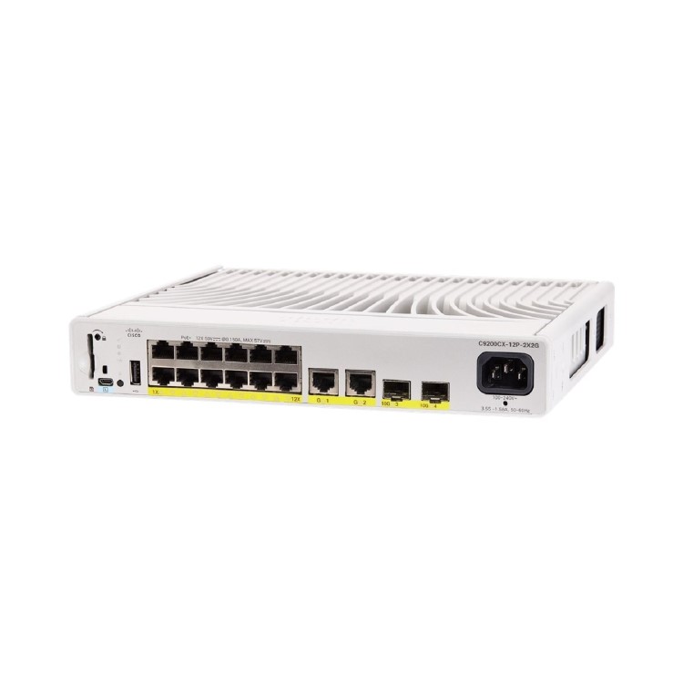 Cisco Catalyst 9200CX - Network Advantage - switch - compact - L3 - Managed - 12 x 10/100/1000 (PoE+) + 2 x 1000Base-T + 2 x 10 Gigabit SFP+ (uplink) - rack-mountable - PoE+ (240 W