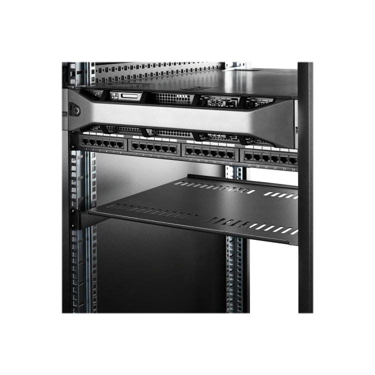 Startech 1U Server Rack Shelf - Universal Vented Rack Mount Cantilever Tray for 19" Network Equipment Rack & Cabinet - Weight Capacity 44lb/20kg - 16" Deep Shelf Black