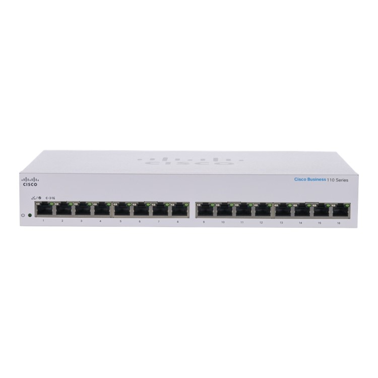 Cisco Business 110 Series 110-16T 16-Port Gigabit Ethernet Non-PoE L2 Rack-mountable Unmanaged Switch