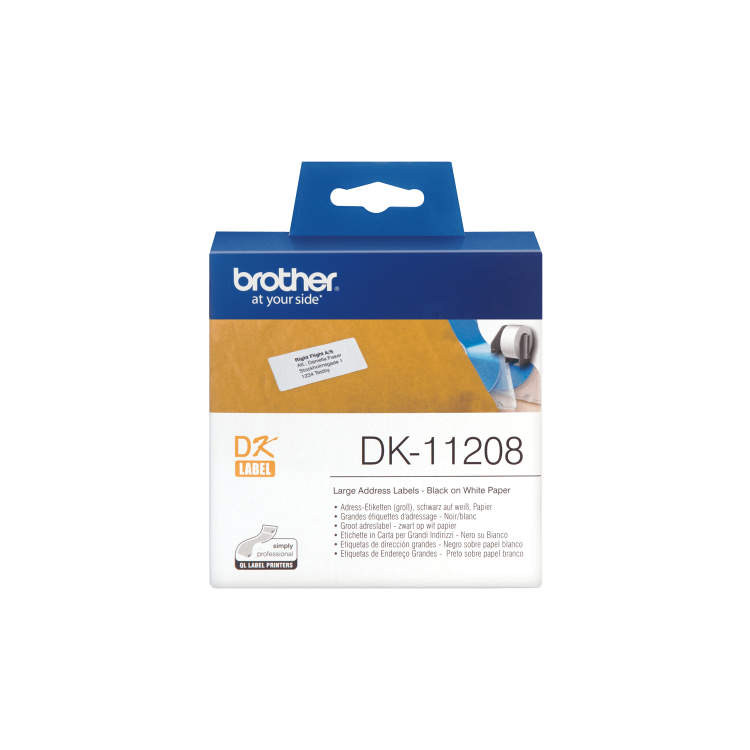 Brother DK11208 Black on White Continuous 38mm Large Address Label Roll