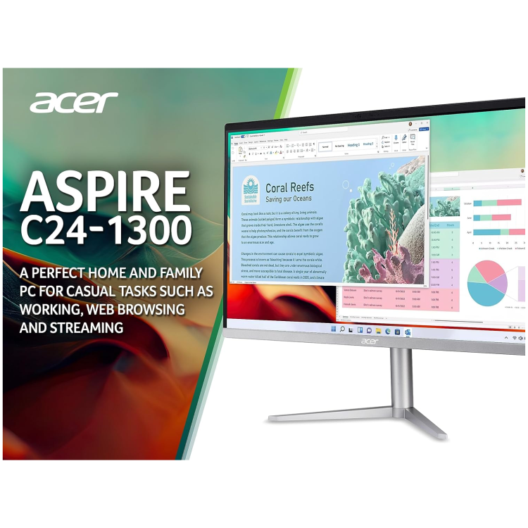 Acer Aspire C24-1300 AMD Ryzen 5 7520U 8GB RAM 512GB SSD 23.8 Inch Windows 11 All in One PC