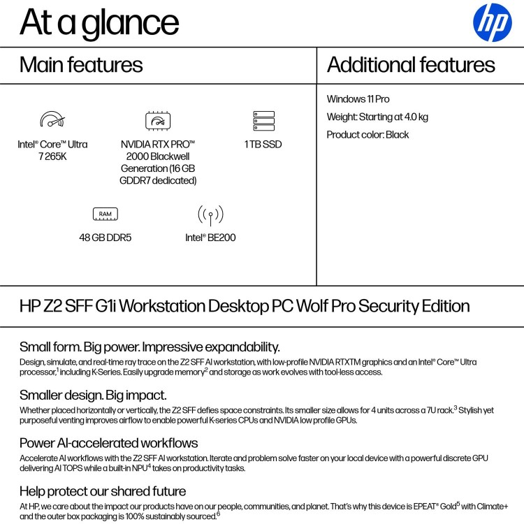 HP Z2 SFF G1i AI Intel Core Ultra 7 265K 48GB RAM 1TB SSD RTX Pro 2000 Blackwell Windows 11 Pro Workstation PC