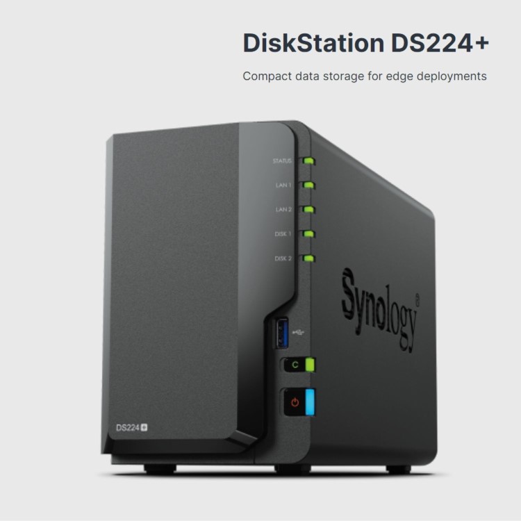 Synology DiskStation DS224+ 2GB RAM with 12TB Installed Storage 2 Bay SATA Desktop NAS