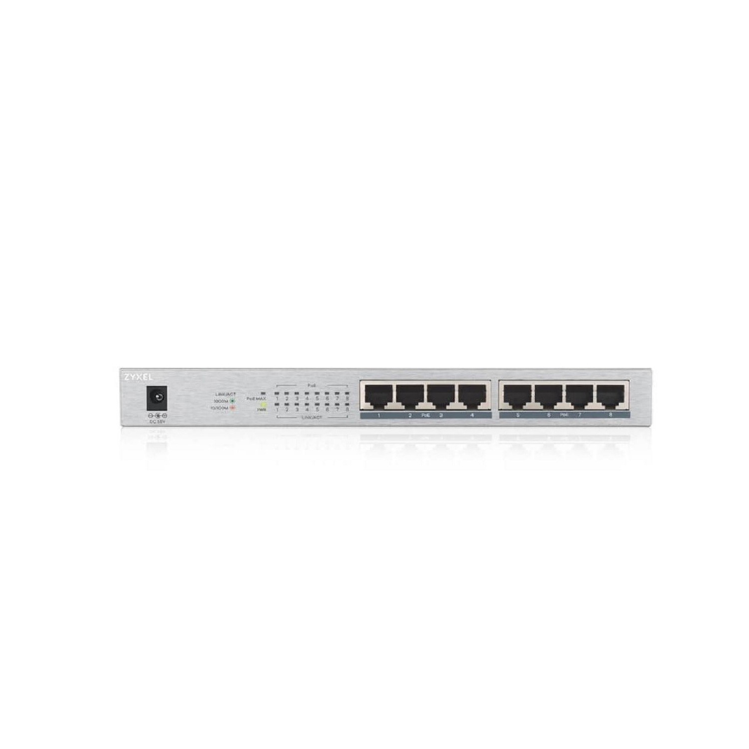 Zyxel Silver Gs1008hp 8-Port Desktop Wall-Mountable Switch