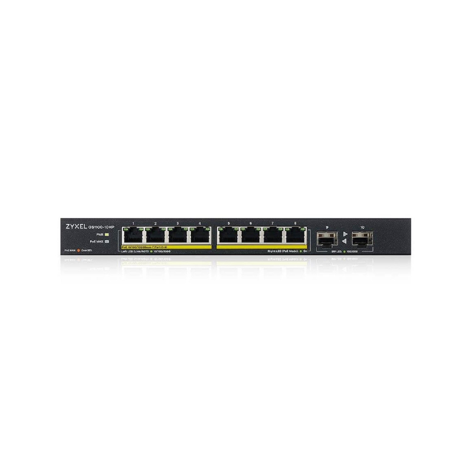 Zyxel Black Gs1100-10Hp 8-Port Unmanaged Desktop Gigabit Poe+ Switch