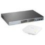 Zyxel GS1350-26HP NebulaFlex Pro 24-Port Smart Managed PoE+ Switch Bundle with NWA90AX WiFi 6 Dual-Radio PoE WAP White