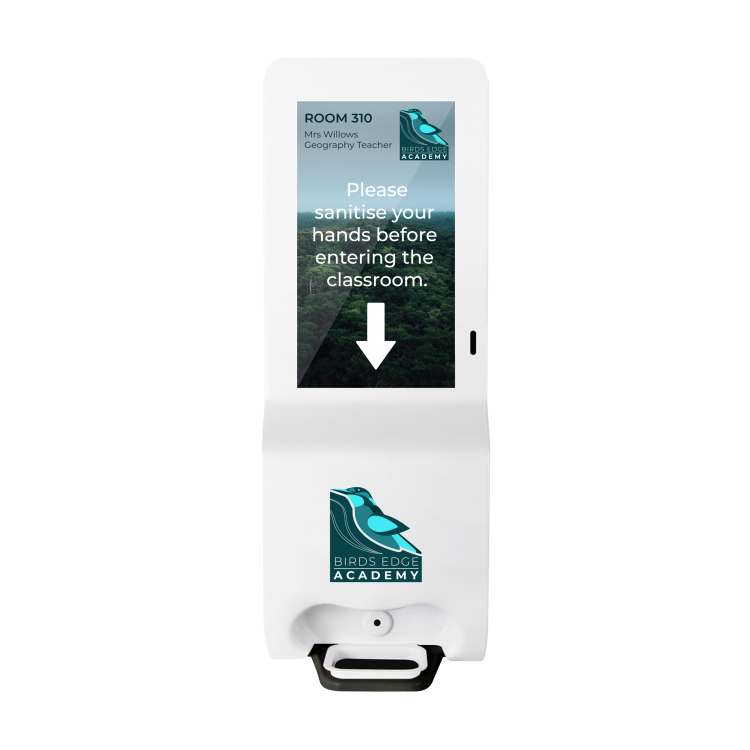 Hygiene Tech Floor Standing Digital signage screen with hand sanitiser - plug and play USB