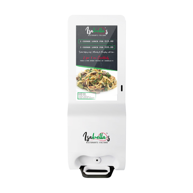 Hygiene Tech Floor Standing Digital signage screen with hand sanitiser - plug and play USB