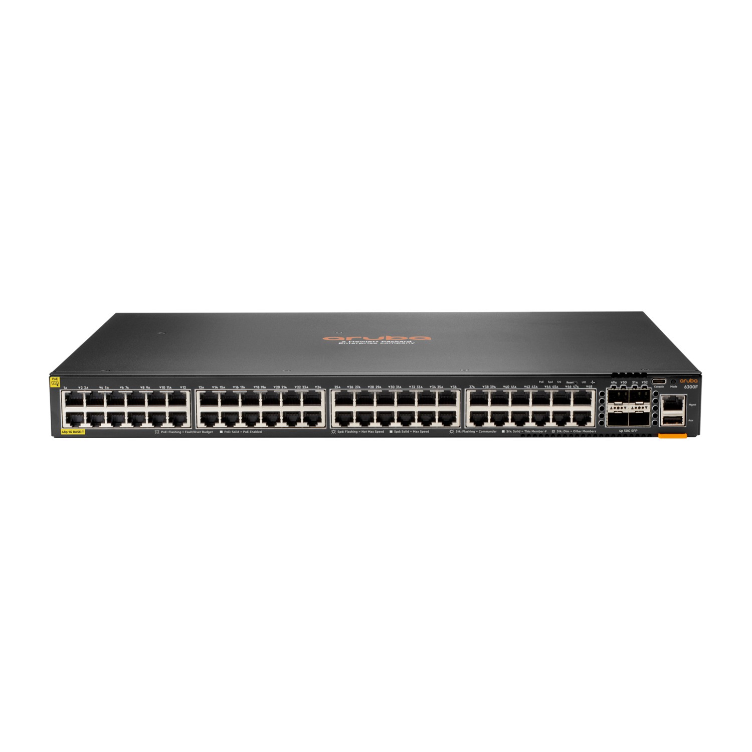 Hewlett Packard Grey Hpe Aruba Networking C-Port 6300 48-Port Class4 Poe 4-Port Sfp56 Poe L3 Managed 1U Rack-Mountable Switch