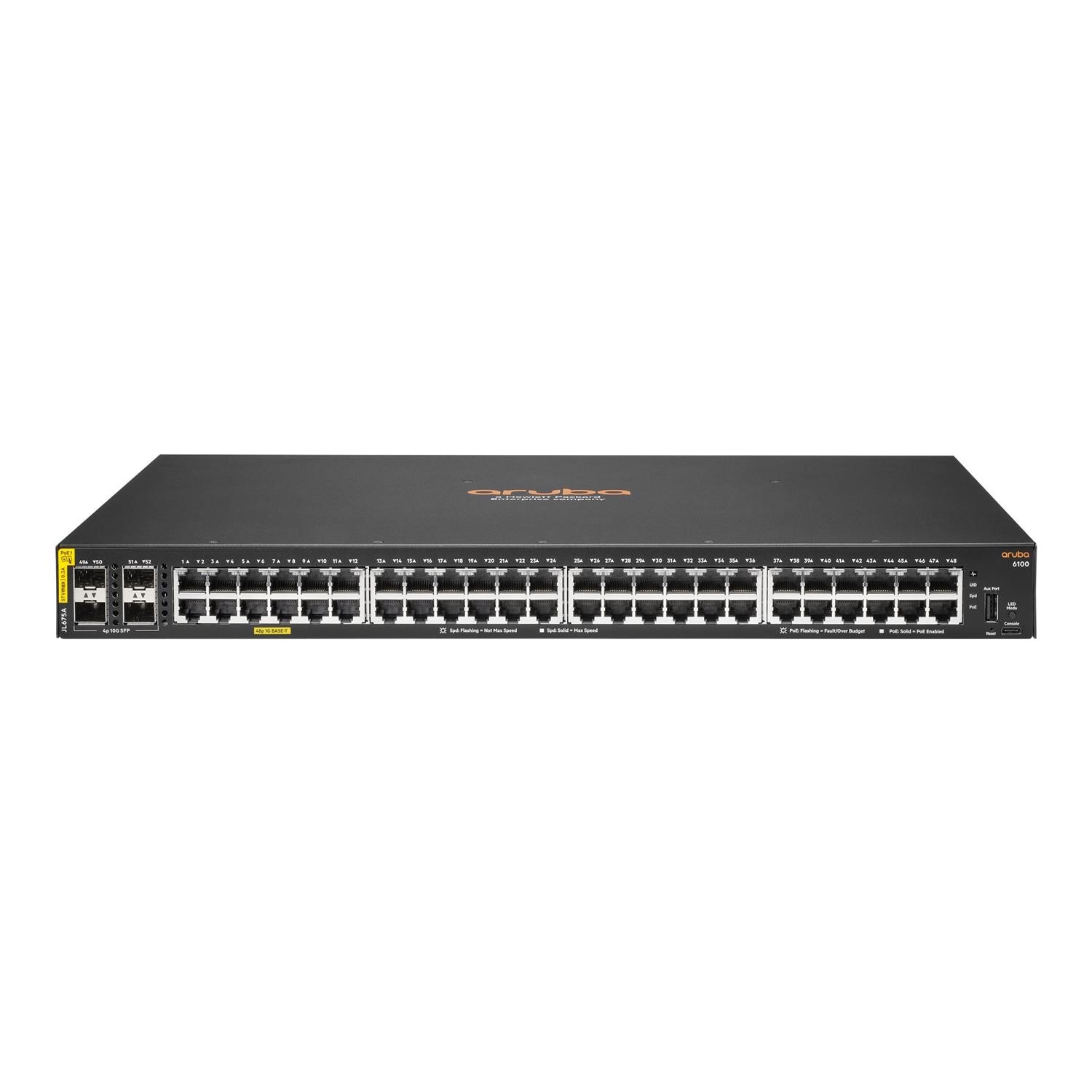 Hewlett Packard Black Hpe Aruba Networking C-Port 6100 48G 52-Port Class4 Poe+ With Sfp+ Managed Rack-Mountable Switch 370W