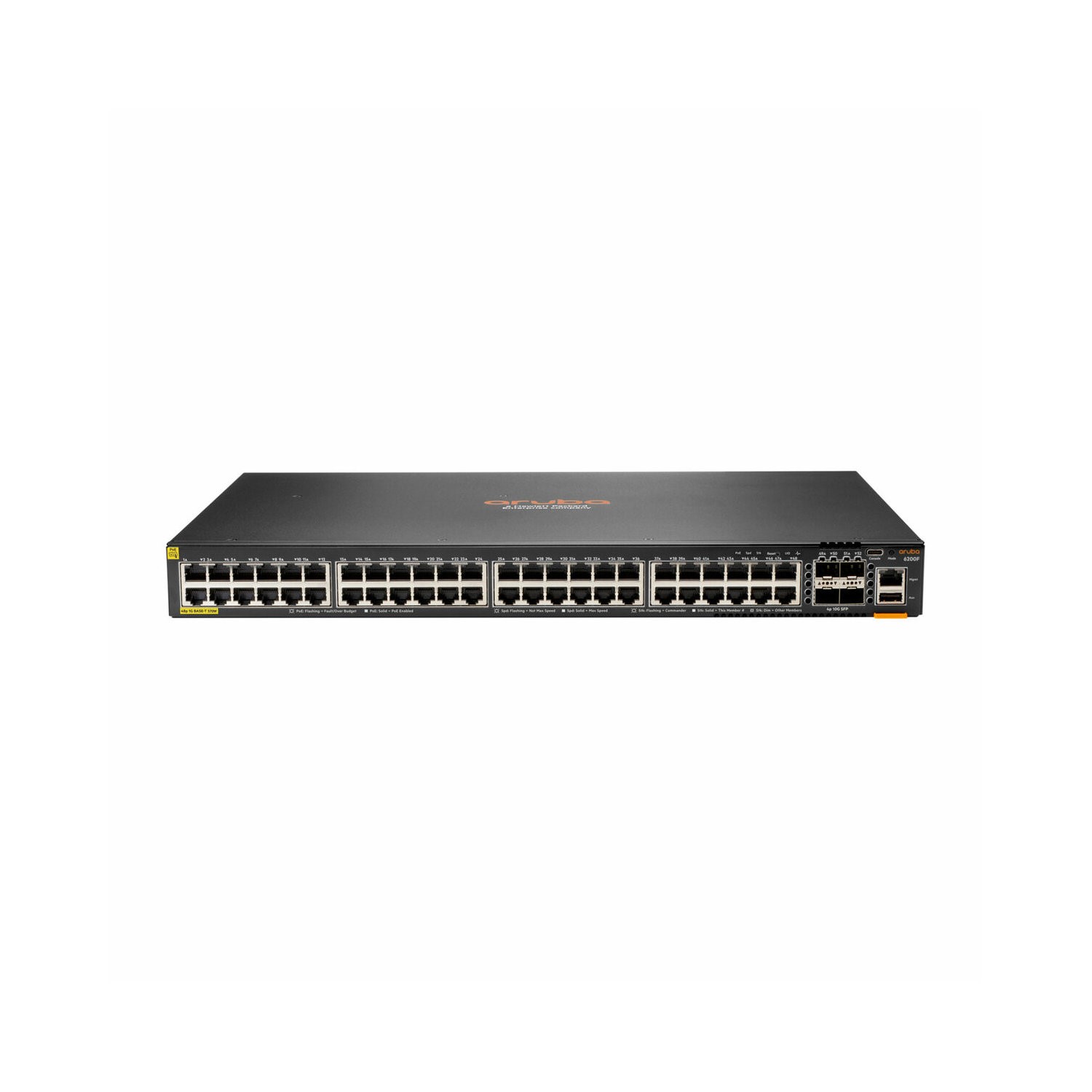 Hewlett Packard Black Hpe Aruba Networking C-Port 6200F 48G 48-Port Class4 Poe+ With Sfp+ L3 Managed Rack-Mountable Switch 370W