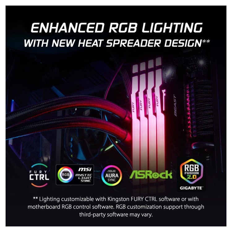 Kingston FURY Beast RGB 32GB (2x16GB) DIMM 6000MT/s DDR5 Desktop Memory