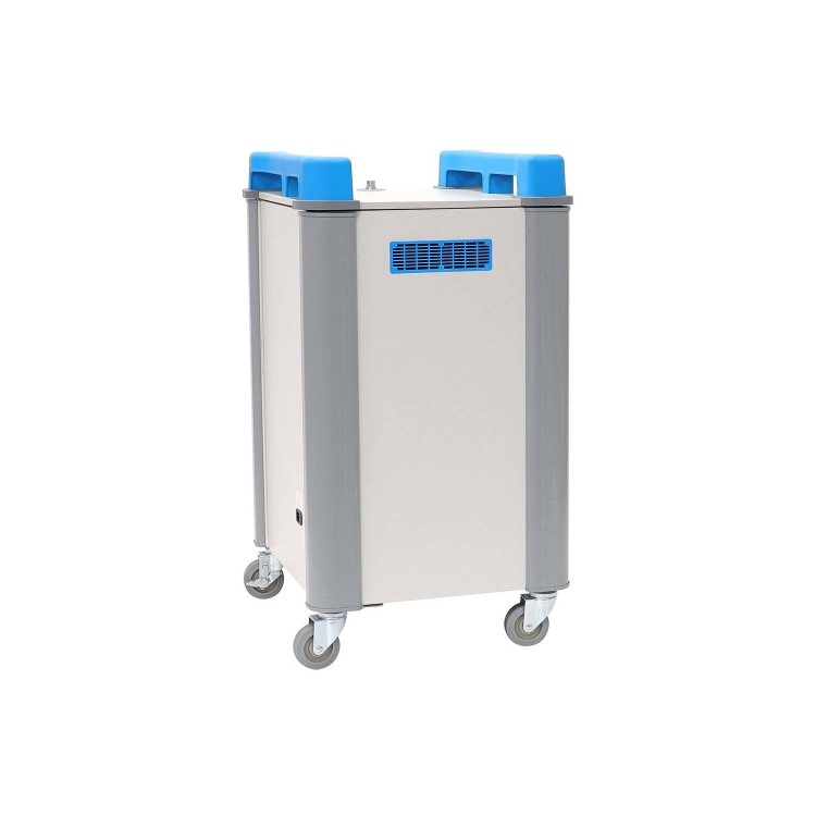 LapCabby 16 Port Charging Trolley Vertical Compact charges 16 devices up to 17 screen size – laptops and Chromebooks including protective cases.