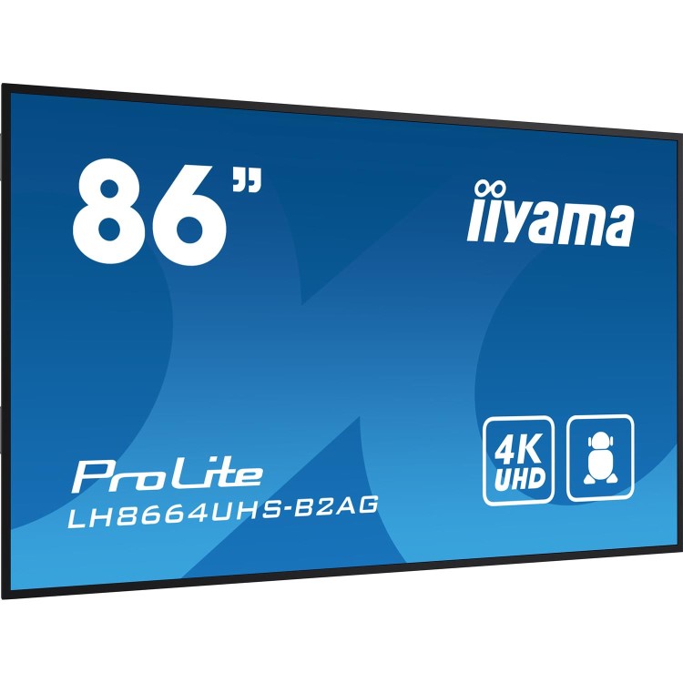 Iiyama 86" 4K UHD professional digital signage display with advanced control and connectivity options