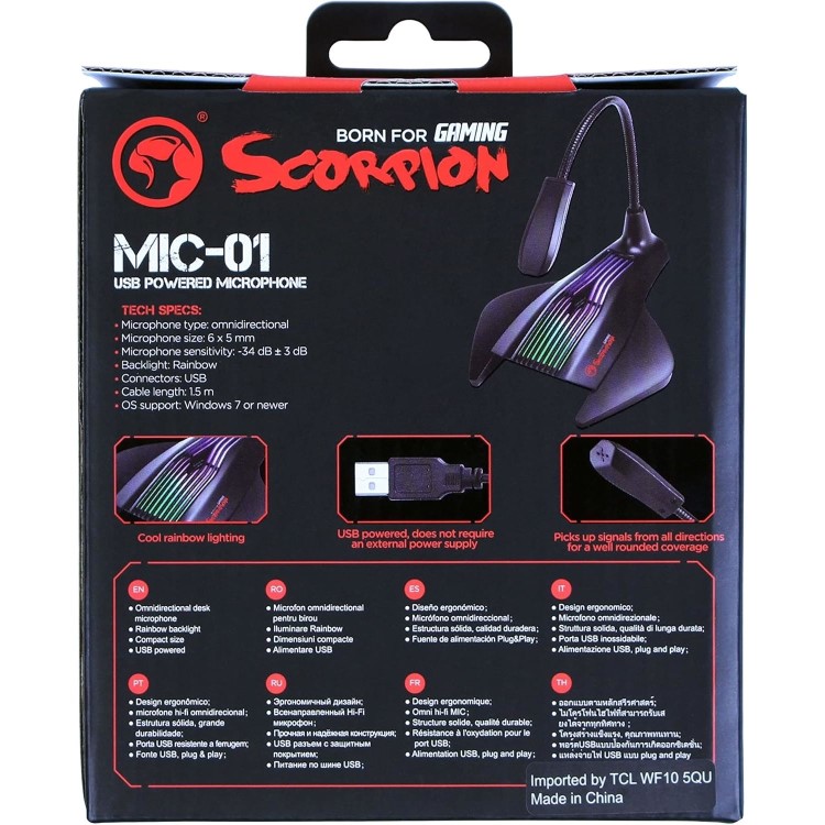 Marvo Scorpion MIC-01 USB RGB LED Black Gaming Microphone