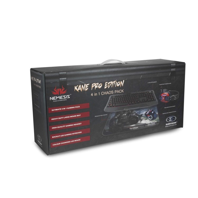 Sumvision - LED Gaming Keyboard Mouse Headset & Mouse Mat - Nemesis Kane Pro Edition 4 in 1 Chaos Pack