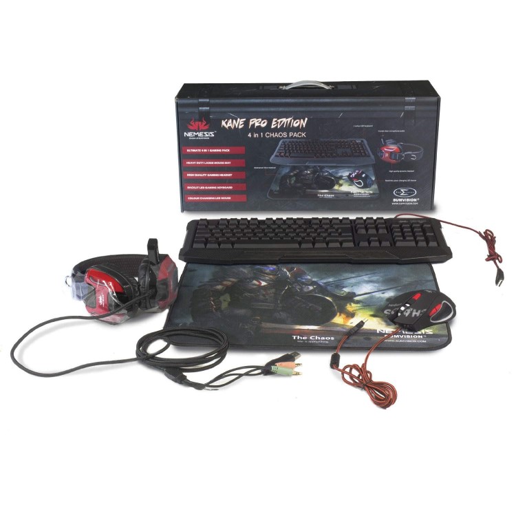 Sumvision - LED Gaming Keyboard Mouse Headset & Mouse Mat - Nemesis Kane Pro Edition 4 in 1 Chaos Pack
