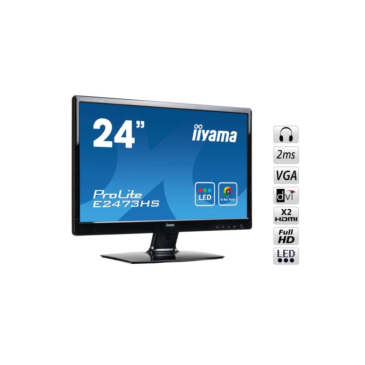 Iiyama 24" LED TFT 1600 x 900 VGA DVI-D Black Bezel Monitor