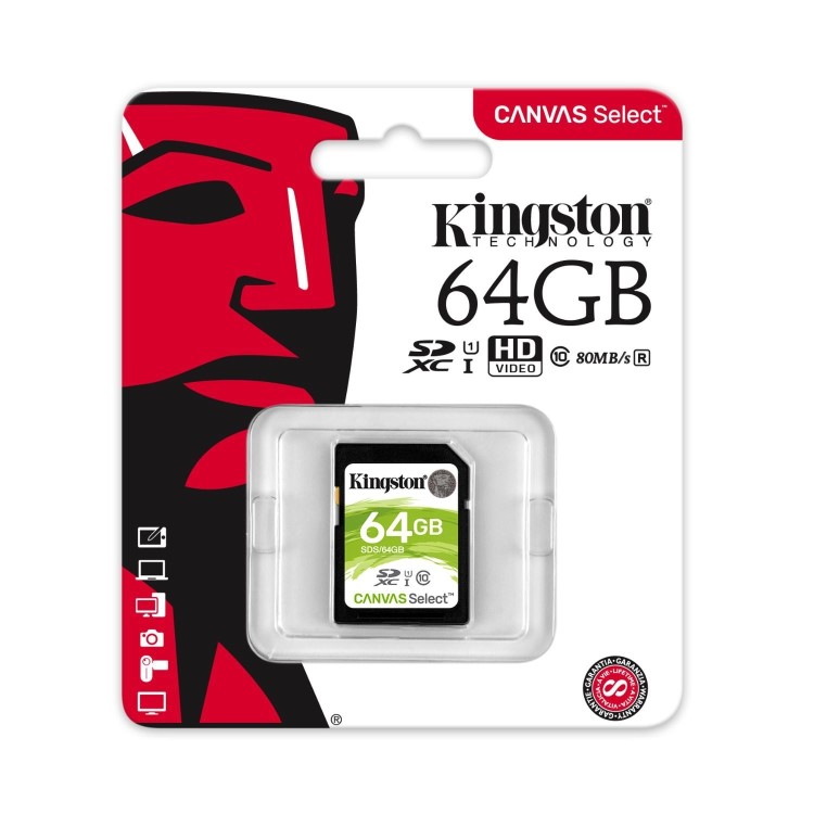 Kingston Canvas Select Plus V10 64GB SD Class 10 UHS-I U3 Flash Card