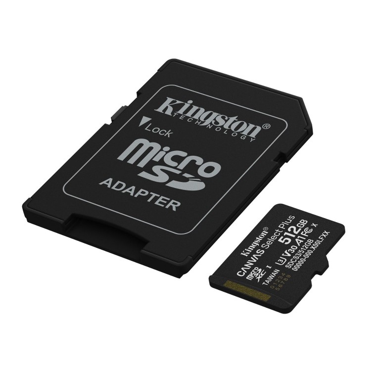 Kingston Canvas Select Plus 512GB microSDXC UHS-I Memory Card + microSD to SD adapter