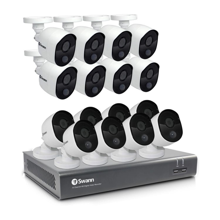 Swann CCTV System - 16 Channel 1080p HD DVR with 16 x 1080p Motion & Heat Sensing Cameras & 2TB HDD - works with Google Assistant  