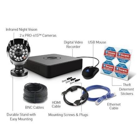 Box Open Swann 4 Channel Mini Digital Video Recorder with 2 PRO-615 650TVL cameras & 500GB Hard Drive