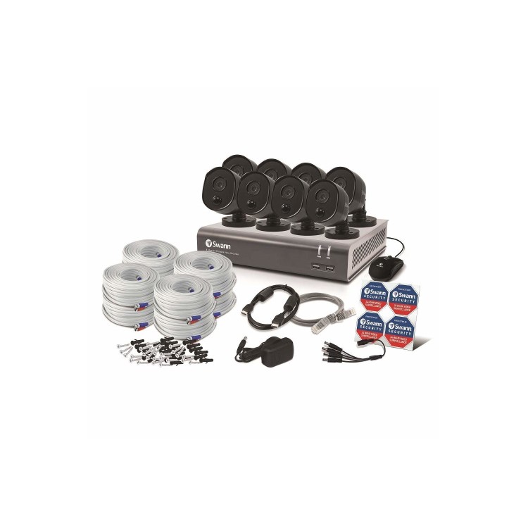 Swann CCTV System - 8 Channel 1080p HD DVR with 8 x 1080p HD Black Cameras & 1TB HDD
