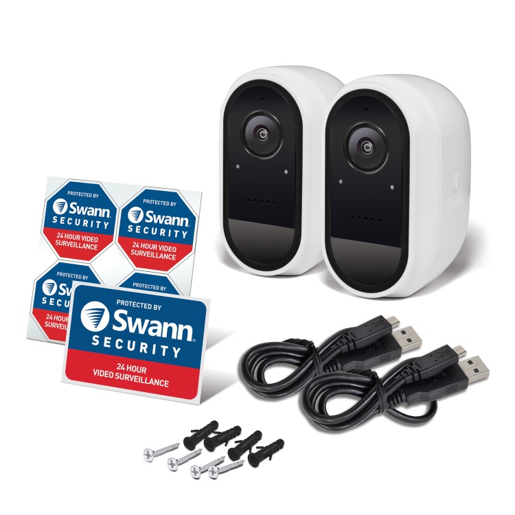 Swann 1080p HD Wireless WiFi Facial Recognition Night Vision White Camera - 2 Pack
