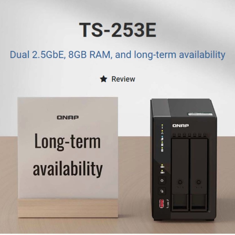 QNAP TS-253E 8GB RAM with 12TB Installed Storage 2 Bay SATA Desktop NAS