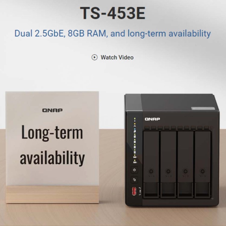 QNAP TS-453E 8GB RAM with 16TB Installed Storage 4 Bay SATA Desktop NAS