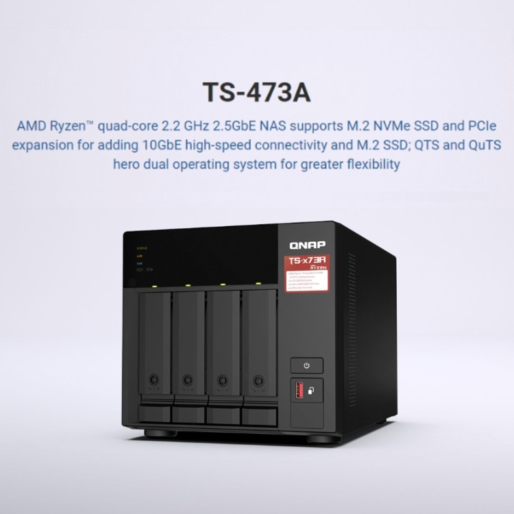 QNAP TS-473A 8GB RAM with 16TB Installed Storage 4 Bay SATA Desktop NAS Storage