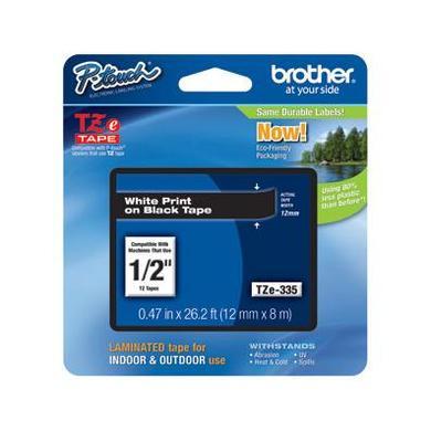 Brother TZE-335 12mm White on Black Tape