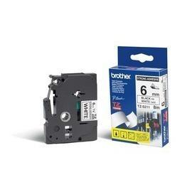 Brother 6mm Black on White Tape