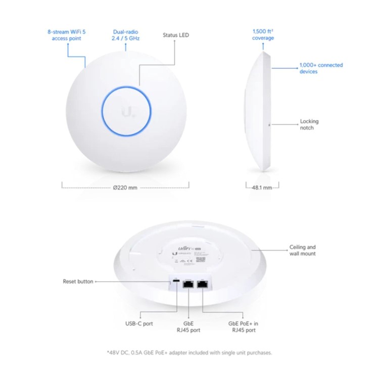 Ubiquiti Networks UAP-AC-SHD-5 1000 Mbit/s PoE Wireless Access Point in White - 5 Pack